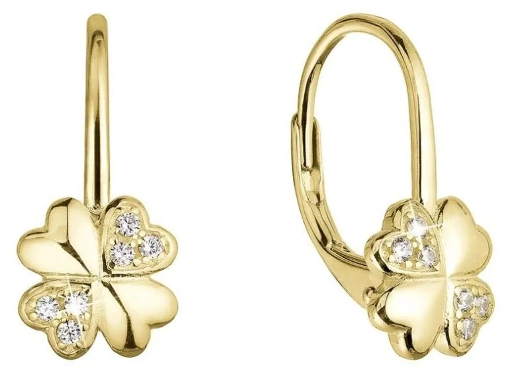 Boucles d'oreilles pendantes trèfle porte-bonheur en plaqué or jaune