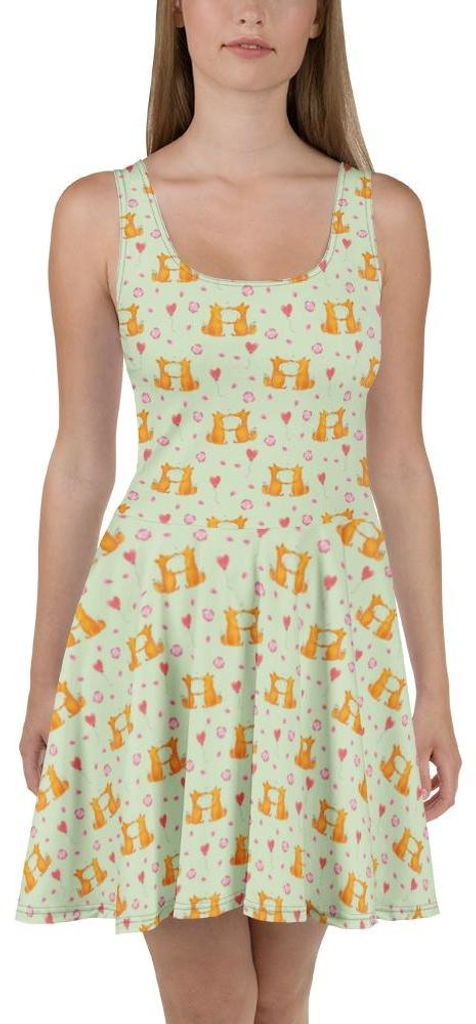 Mr. & Mrs. Panda Minikleid Füchse Liebe XXL - Grün - Geschenk, Liebespaar, Skaterkleid, Freundin, Fuchs, Kleid, Kurzes, A-Linien-Kleid, Ehe, Dame...