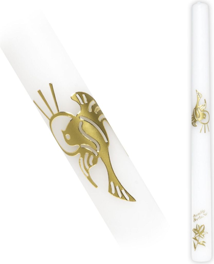 Taufkerze mit goldener Taubengrafik