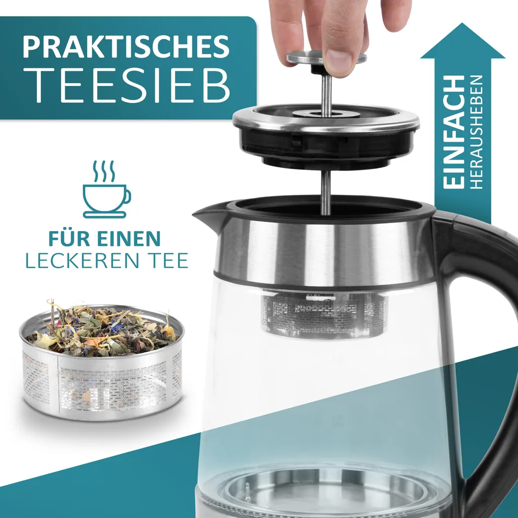 Bouilloire inox et verre 2200W écran LCD avec 5 couleurs LED design - 4