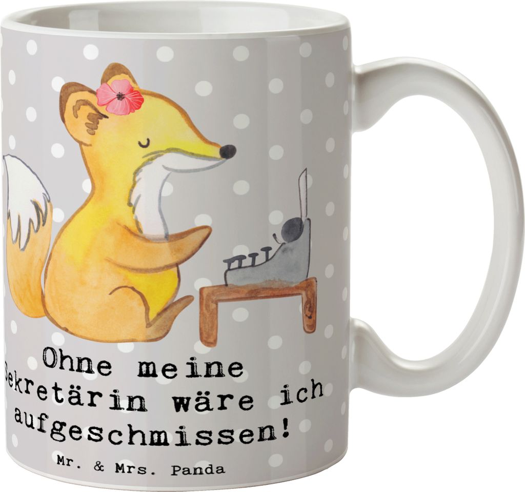Mr. & Mrs. Panda Tasse mit Motiv Sekretärin Helfer - Grau Pastell - Geschenk, Teetasse, handgefertigte Geschenke, kreative, professionelle Unterst...