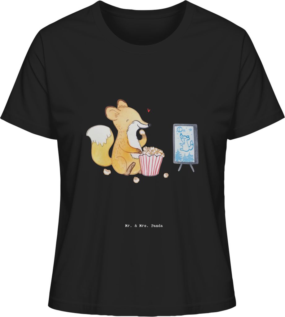 Mr. & Mrs. Panda Oberteil Damen Fuchs Filme gucken Größe XL - Schwarz - Geschenk, T-Shirt Kurzarm, Fernsehen, Sommershirt, TV, Basic, Filmabend, ...