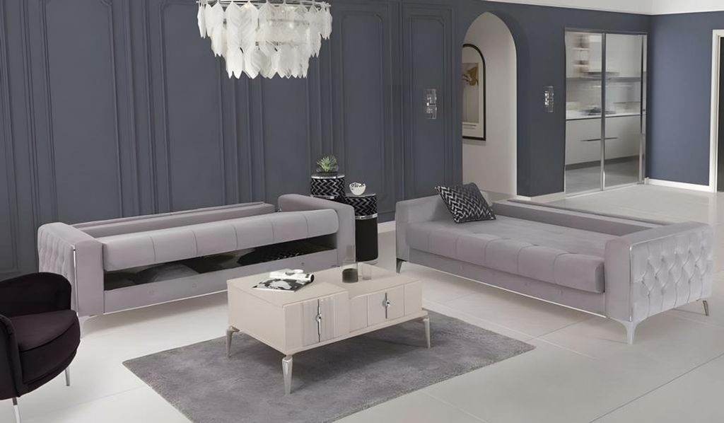 Couchgarnitur Dreisitzer Zweisitzer Sessel Grau Sofa Stoff Couch
