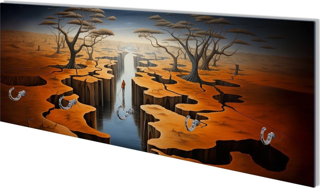Wallario Flurgarderobe Wandgarderobe aus Glas, mit 5 Haken, Größe 80 x 30 cm, Motiv Pfad in einer surrealen Welt