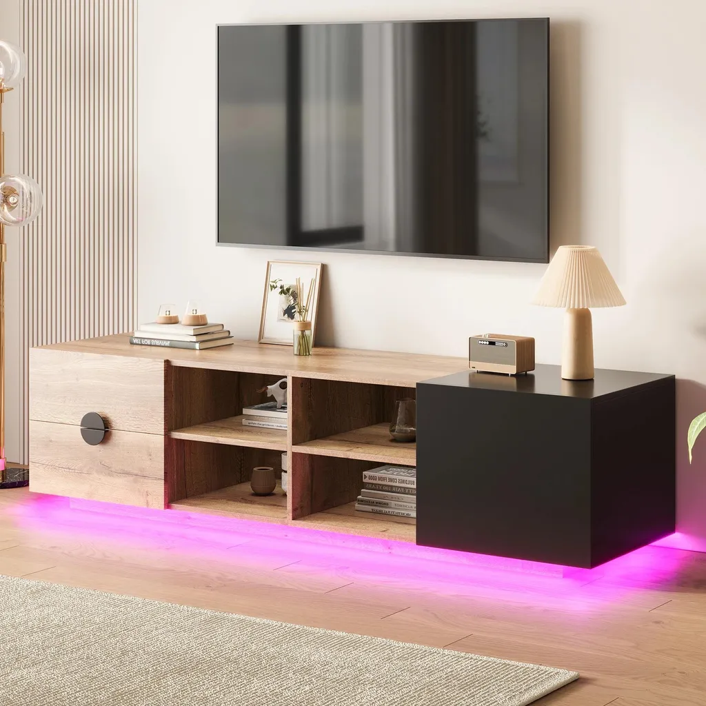 Meuble TV bas 180 cm avec tiroirs et cadre bois style marocain beige