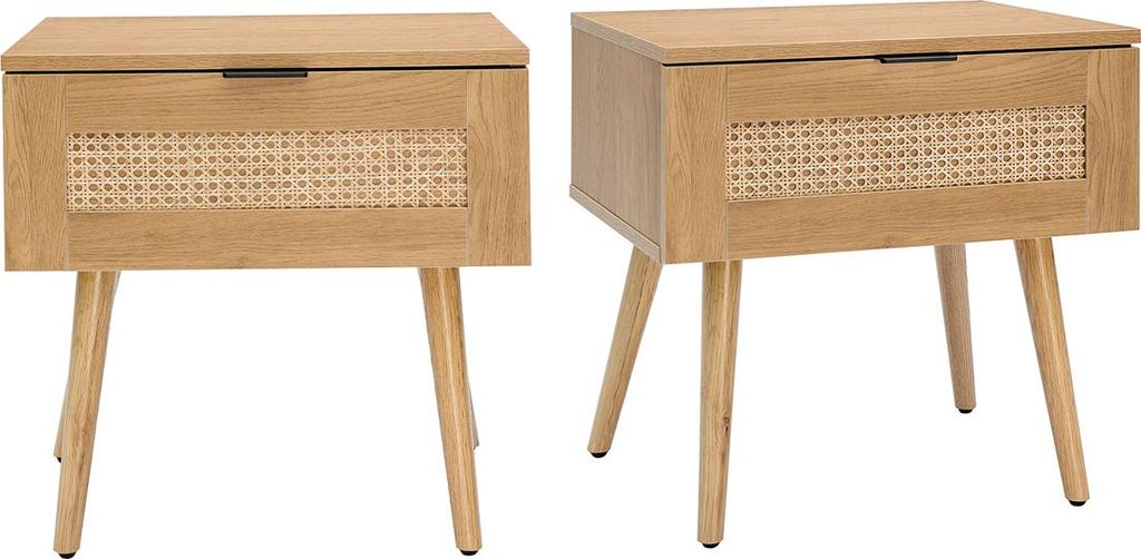Miliboo - Nachttische mit hellem Holzfinish, Rattangeflecht und schwarzem Metall (2er-Set) MANILLE