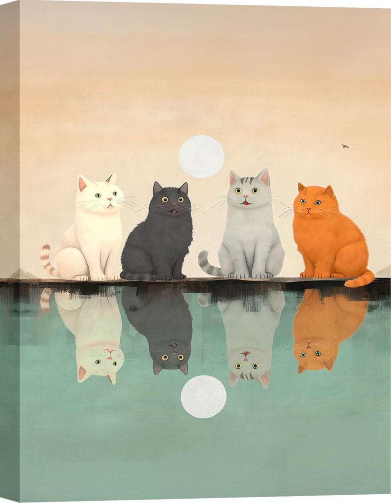 Leinwandbilder mit Katzen - Stef Lamanche - Freunde im Mondlicht (Detail) - 70 x 50 cm