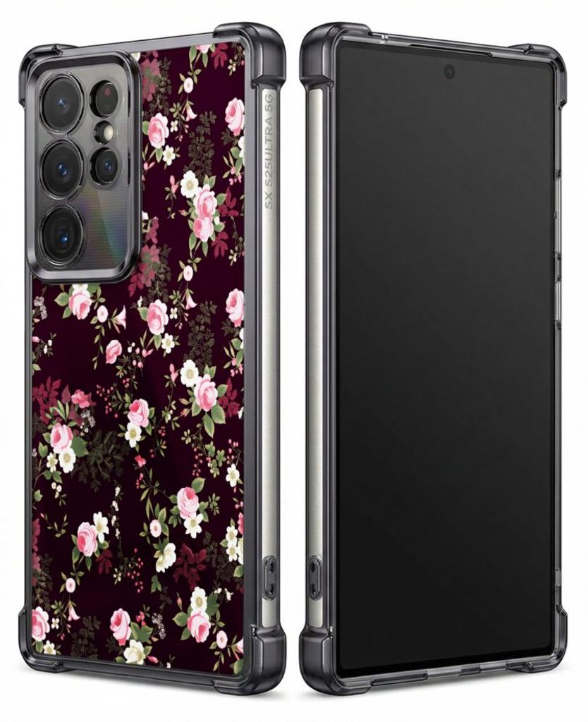Personalisierte Hülle mit Bild für Samsung Galaxy S23 Elektroplattiert TPU Stoßdämpfer Handyhülle mit Blumenmuster auf dunklem Hintergrund