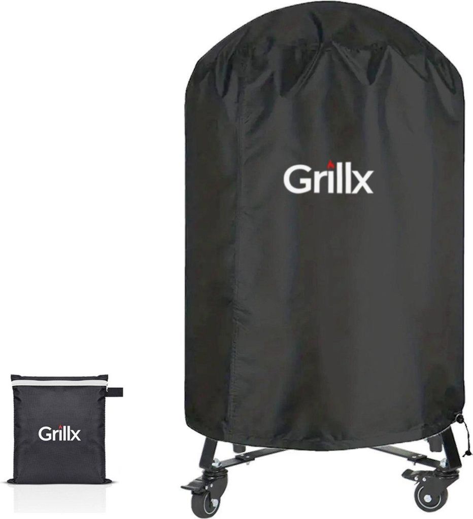 GrillX Kamado BBQ Abdeckung - 24 Zoll - Auch für Kamados mit Tischen - Wasserdichte Grillabdeckung - Runde Schutzhülle mit Kordelzug - BBQ Zubehör