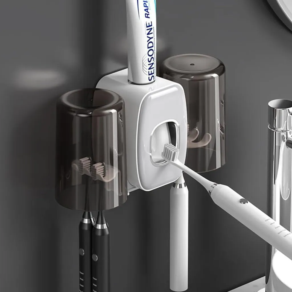 Distributeur dentifrice étanche et porte-brosses mural sans perçage 4 slots