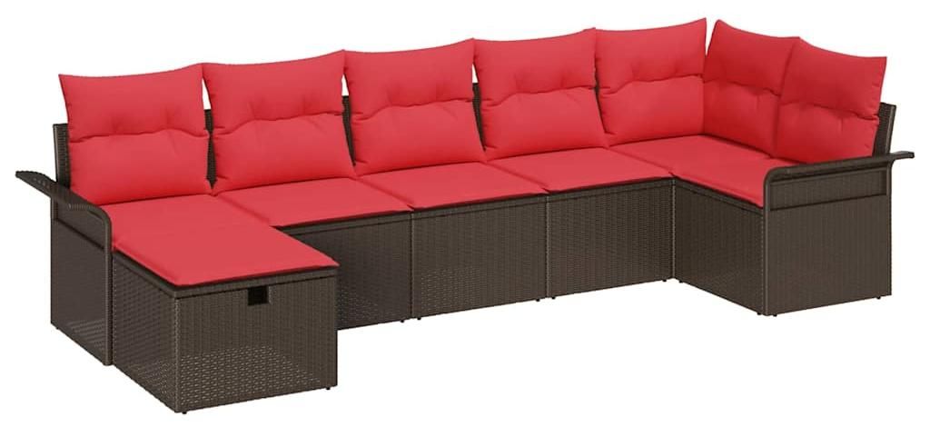 vidaXL Gartensofa-set mit Kissen 7 pcs Braun und Rot Poly-Rattan