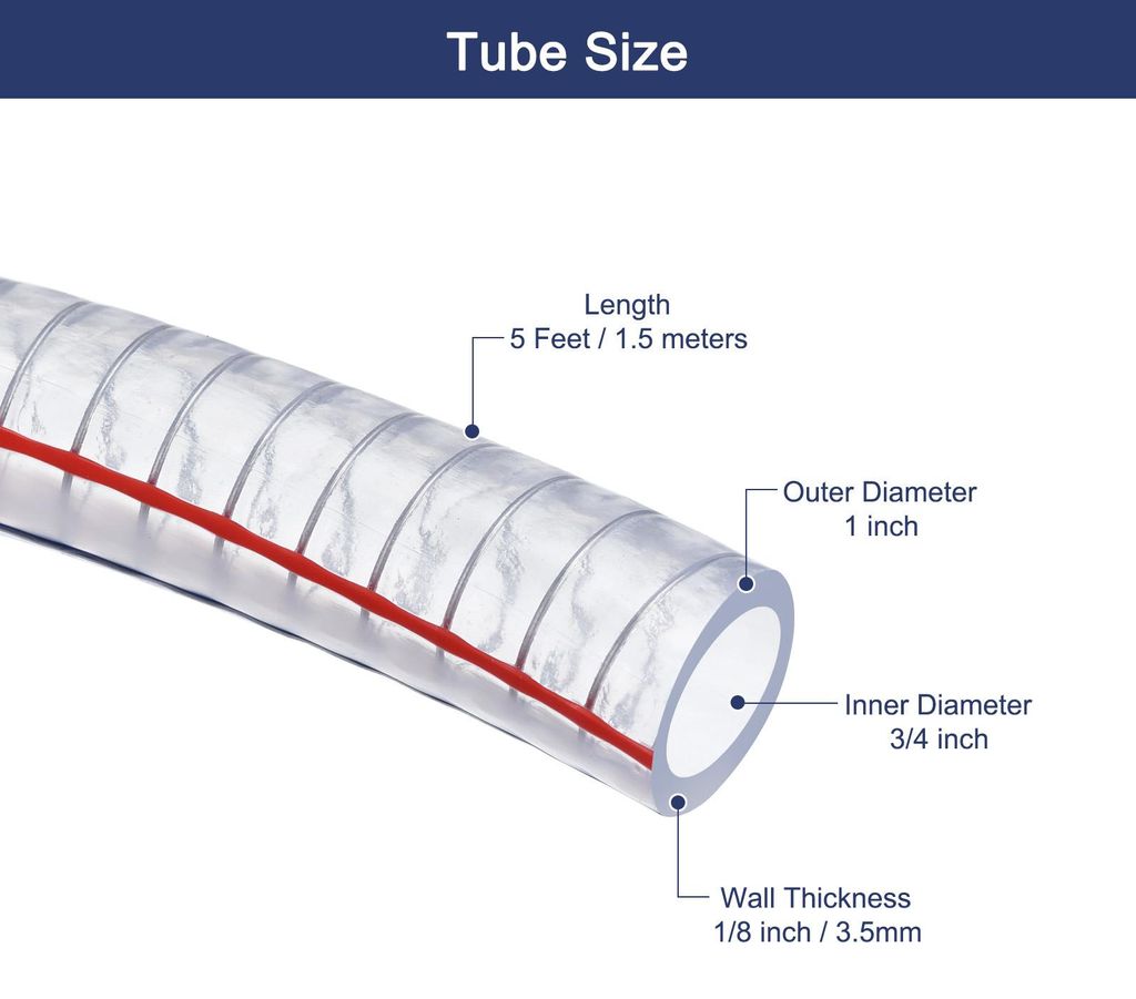 3/4" ID x 5 Ft PVC-Rohr Stahl-Draht verst?rkter Schlauch Flexibles Vinylschlauchrohr Transparente Saugchemikalienbest?ndige dicke Rohrleitung