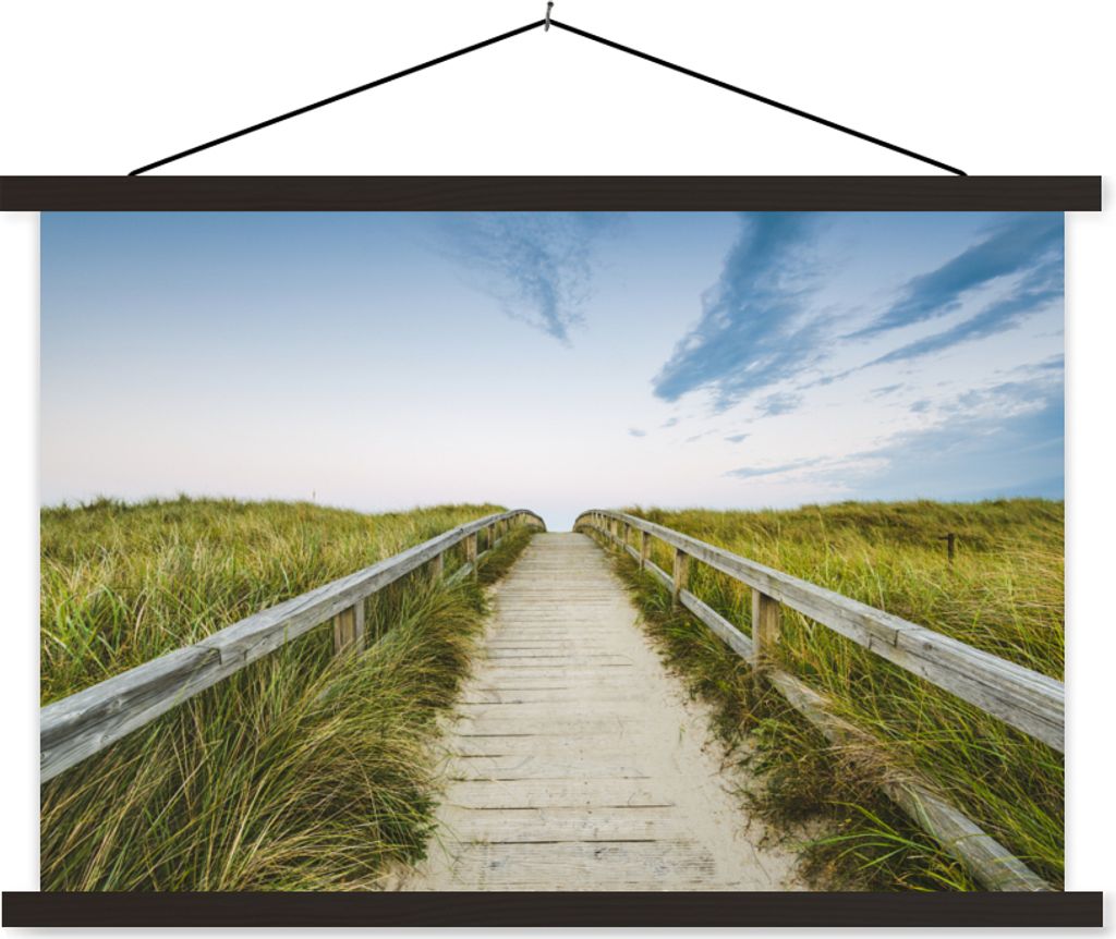 MuchoWow Textilposter Strand - Weg - Himmel 60x40 cm mit schwarzem Rahmen - Hölzernes