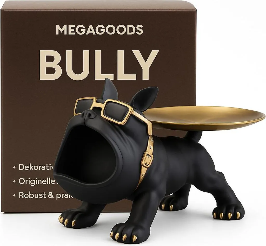 Bulldog Figure Deko 30 cm - Statuette Chien en Résine avec Boîte de Rangement