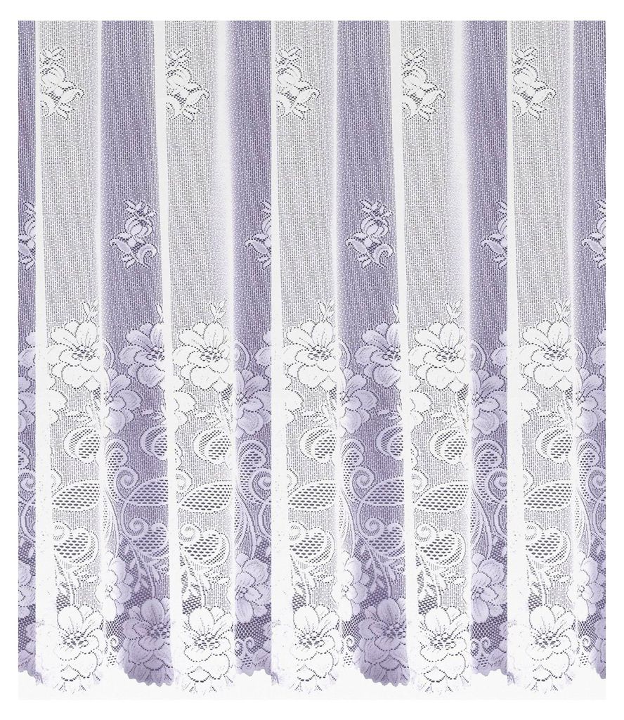 Gardine Store weiß Jacquard halbtransparent mit Blumenbordüre und Kräuselband Vorhang Kurzstore HxB 135 x 450 cm für Fensterbreiten von 140-180 cm