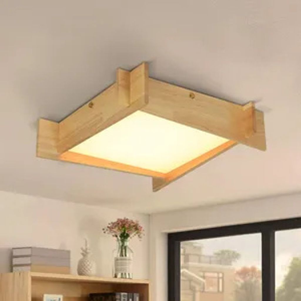 ZMH LED Deckenleuchten Wohnzimmer Holz Warmweiß Schlafzimmer Quadratische 41cm 22W 3000K Flurlampe Modern Design für Küche Kinderzimmer Büro