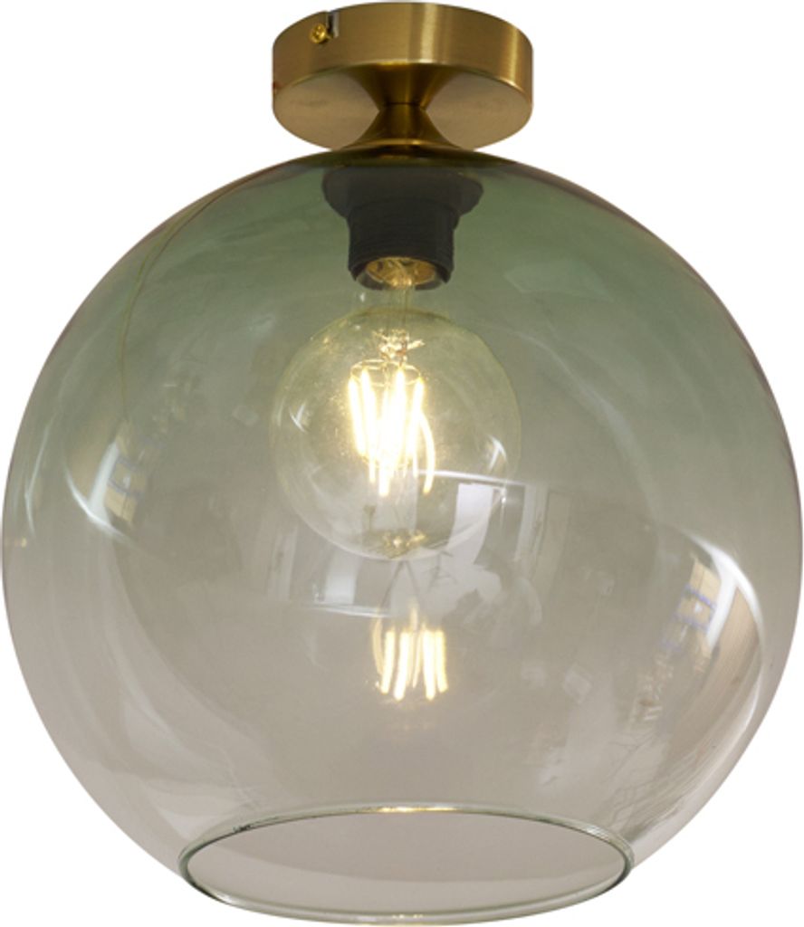 QAZQA - Art Deco Art-Deco-Deckenleuchte I Deckenlampe I Lampe I Leuchte Messing mit grünem Glas - Sandra I Wohnzimmer I Schlafzimmer - Kugel I Kug...