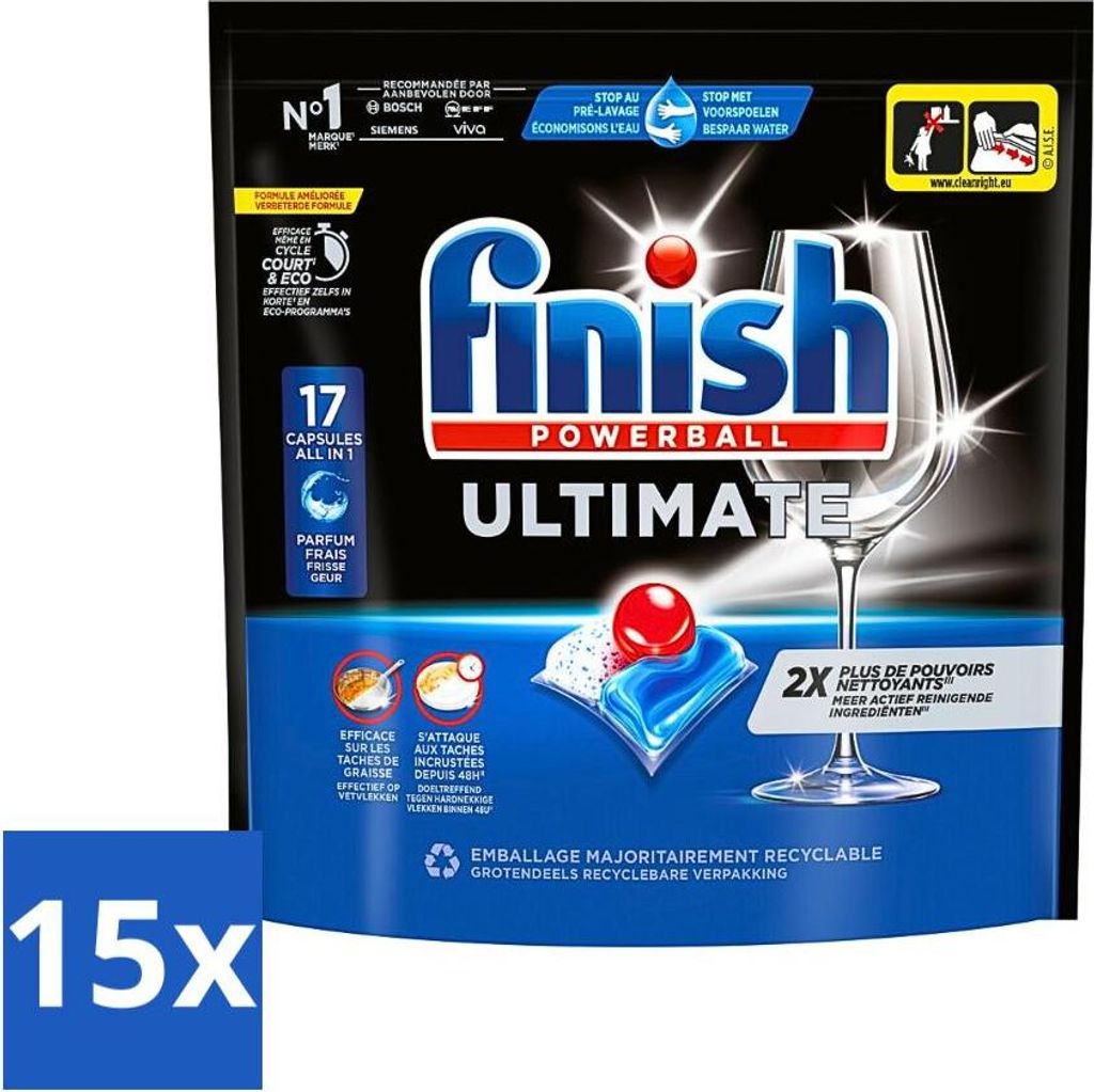 Finish - Geschirrspülmittel - Ultimate Geschirrspültabs Regular - Kraftvolle Reinigung - 17 Kapseln - Vorteilspack - 15 Stücke