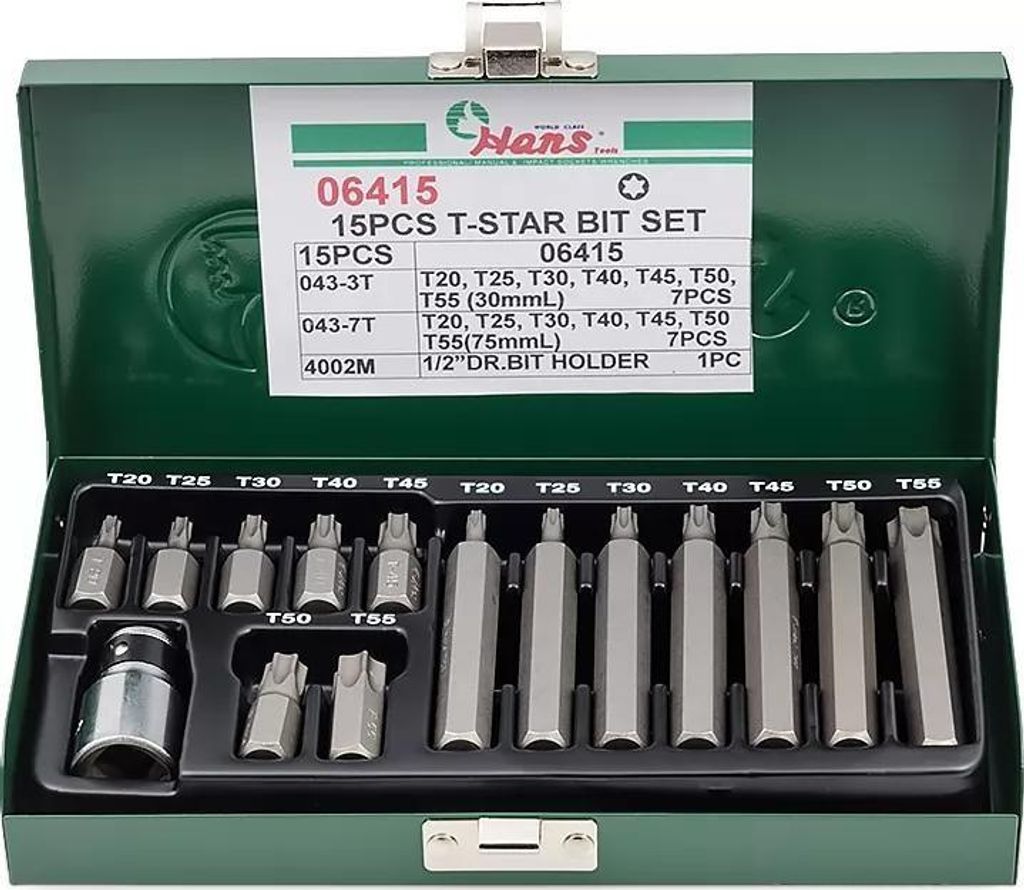 HANS 06415 Schrauberbit-Satz 15-tlg Bitset Torx