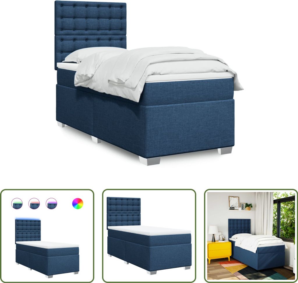 The Living Store Boxspringbett mit Matratze Blau 90x200 cm Stoff