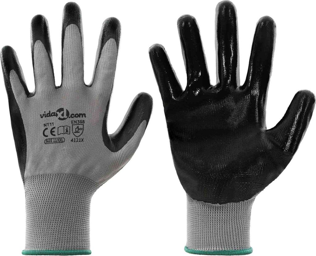 Arbeitshandschuhe 12 pcs Grau und Schwarz 11 / XXL Polyester