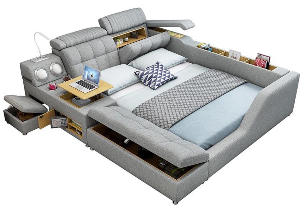 Multifunktionales Bett Moderner Stil Graue Farbe Holzrahmen Bequem