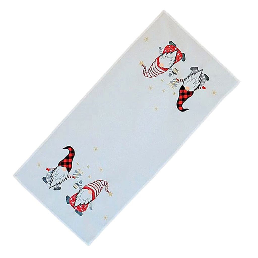 Tischwäsche mit Stickerei Zwei Wichtelmännchen Winter Weihnachten Dekoration 40 x 85 cm - wollweiß