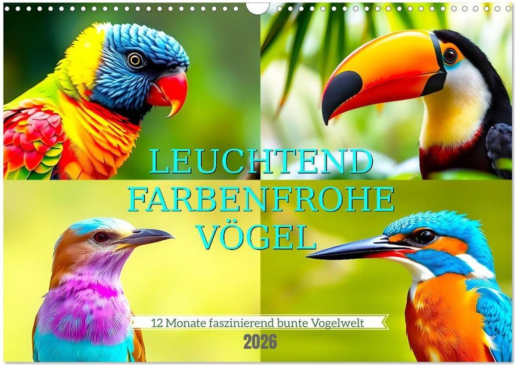 Leuchtend farbenfrohe Vögel (Wandkalender 2026 DIN A3 quer), CALVENDO Monatskalender