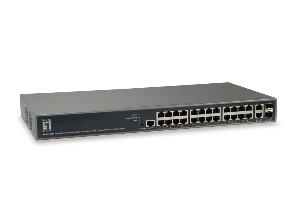 LevelOne PoE Switch 24xGE PoE/+ TURING 370W 19" Managed L3
