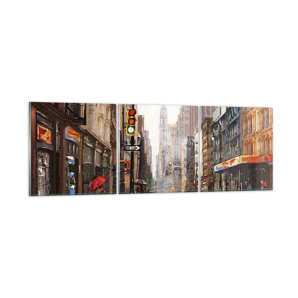 Bilder auf glas - 3 Teile - New York Aquarell - 120x40cm - Glasbilder - Wandbilder - Bilder - zum Aufhängen bereit - Wanddekoration aus Glas - Gla...