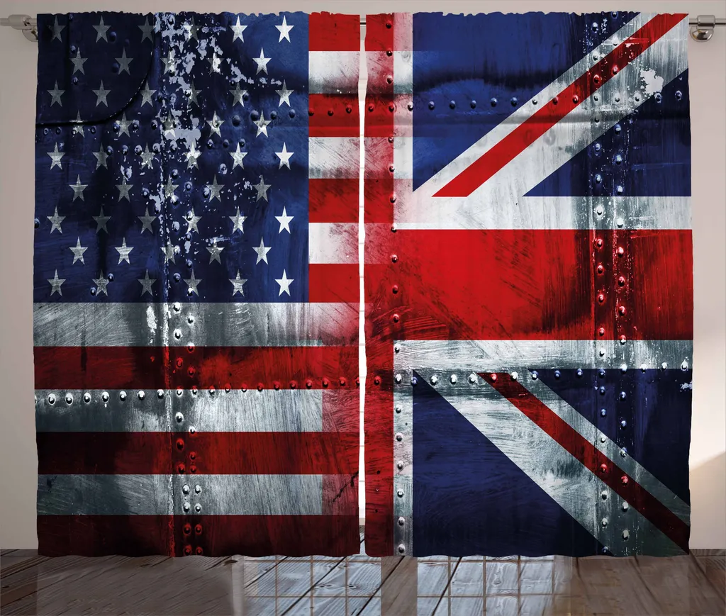 Rideaux universels pour salon motif drapeau UK et USA 280 x 225 cm