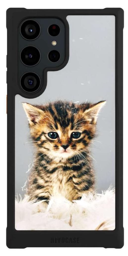 NIVOCASE Hülle für Samsung Galaxy S23 Ultra Stoßfeste Handyhülle NIVOmax Case Schwarz Feder Haustier Katze