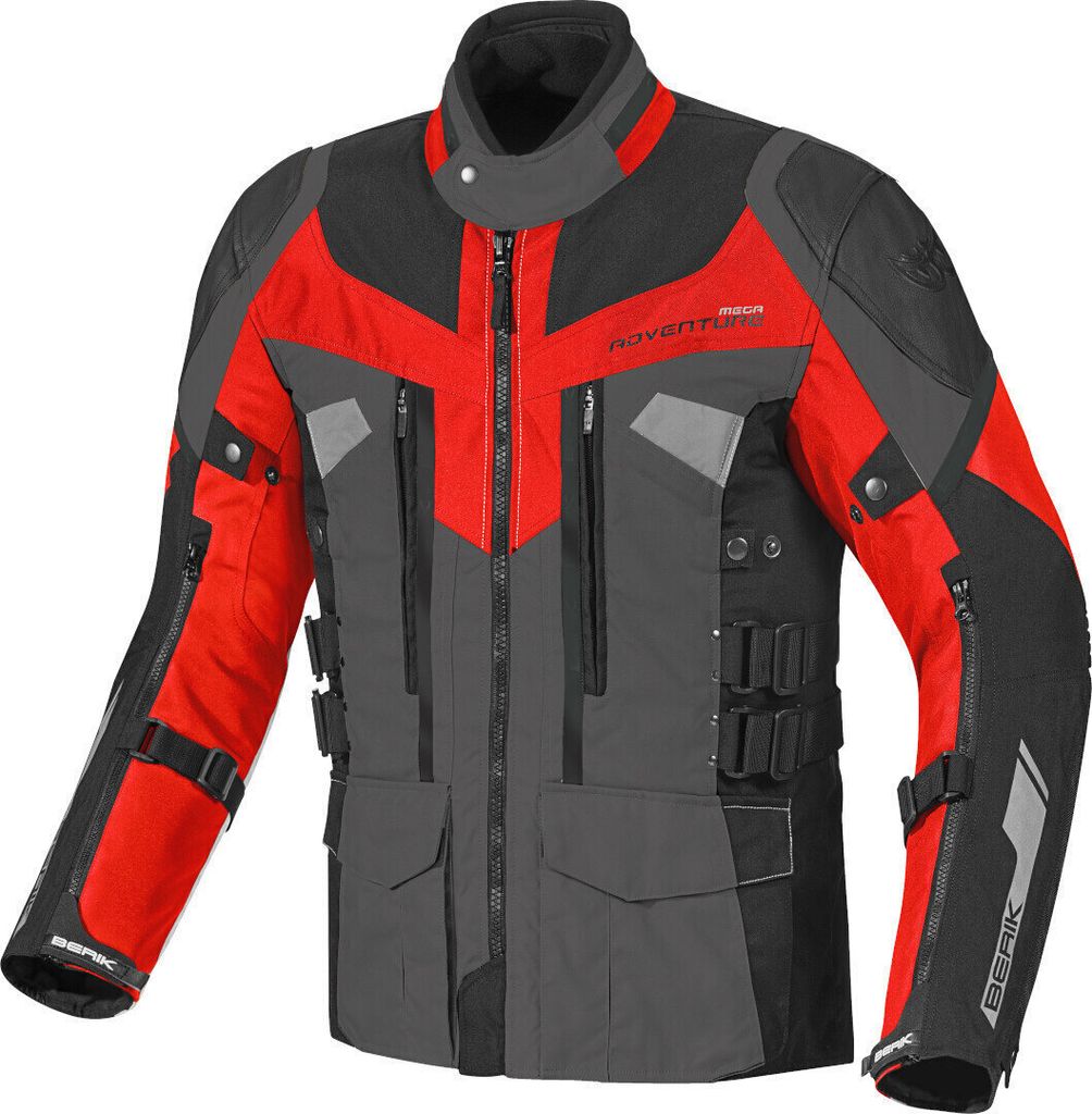 Berik Striker wasserdichte 3in1 Motorrad Textiljacke, dunkelgrau/schwarz/rot, 50