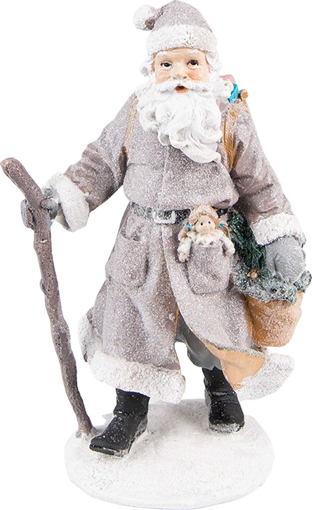 Clayre & Eef Figur Weihnachtsmann 21 cm Grau Braun Kunststoff