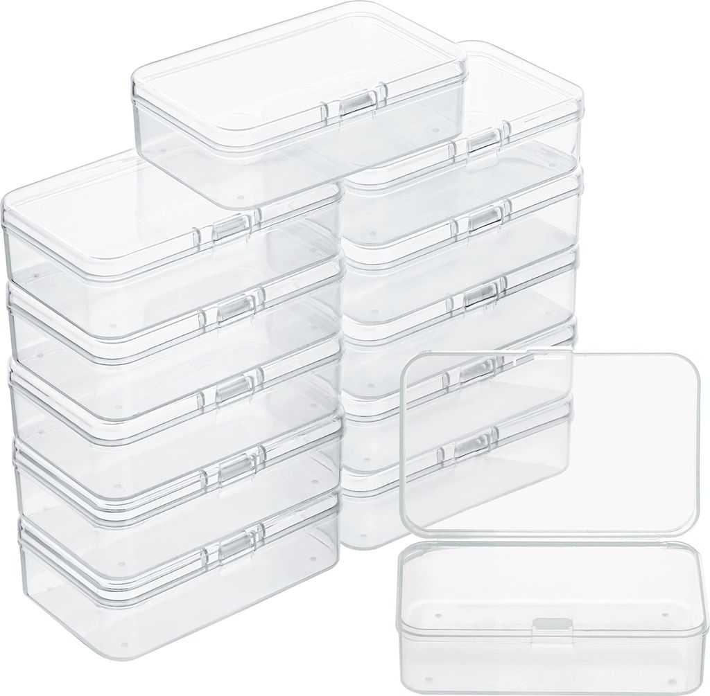 12er-Packung kleiner, transparenter Kunststoffdosen mit Deckel – L 8,5 x B 5,5 x H 2,5 cm – Kleine Aufbewahrungsdosen mit Klappdeckeln für Pil...
