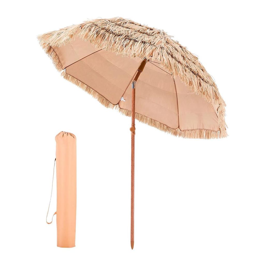 Sonnenschirm mit PP-Stroh & 8 Metallstreben Neigbar Gartenschirm Strohschirm Marktschirm Terrassenschirm für Strand und Terrasse 1,8 M