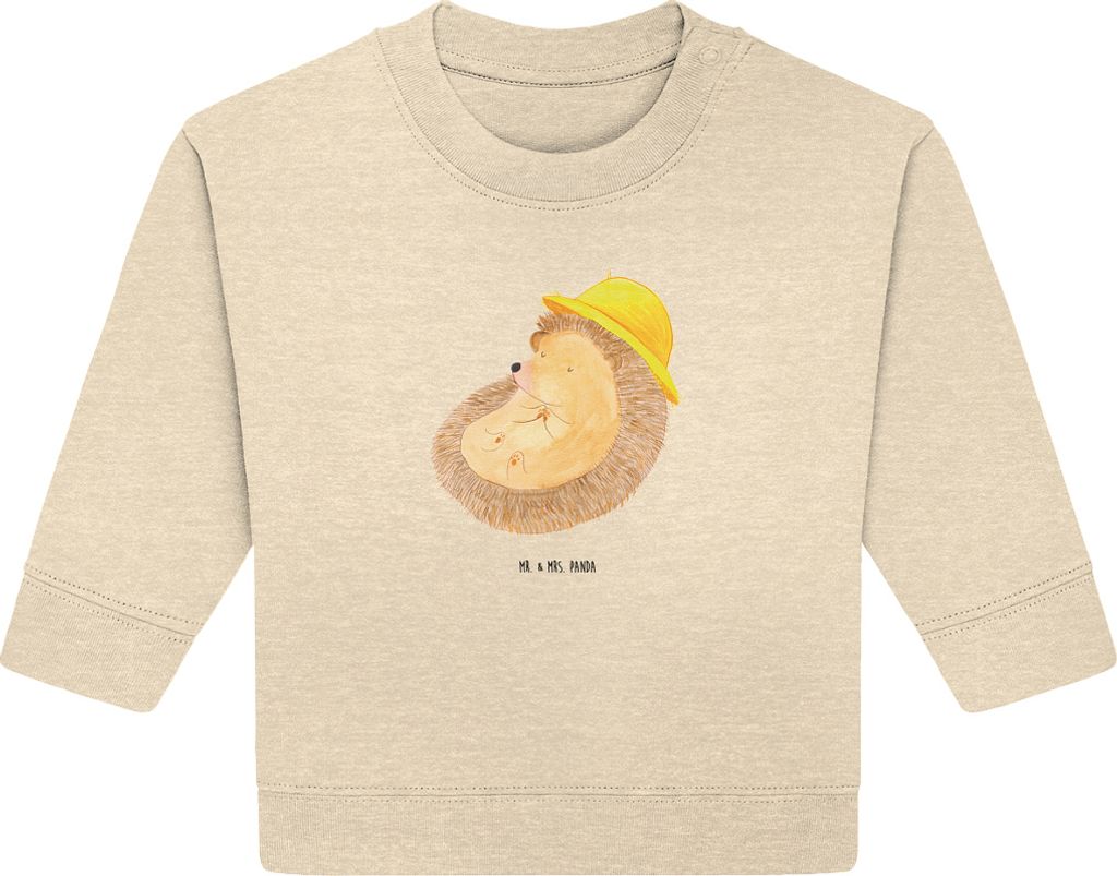 Mr. & Mrs. Panda Organic Baby Pullover Igel Beten 6. - 12. Monat - Natural Raw - Geschenk, Lustige Sprüche, Genießen, Bullover, Dankbarkeit, Sonn...
