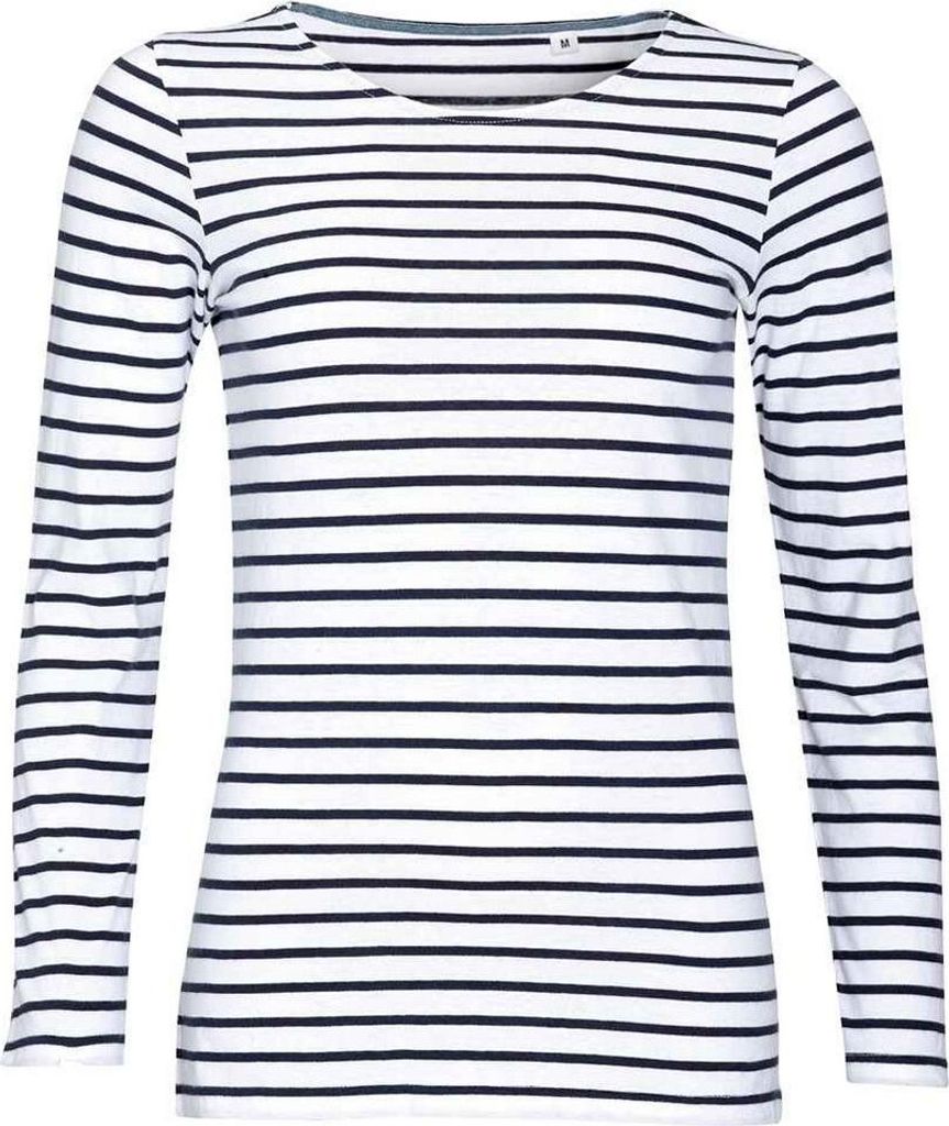 SOLS - "Marine" T-Shirt für Damen Langärmlig LT1689 (M) (Weiß/Marineblau)