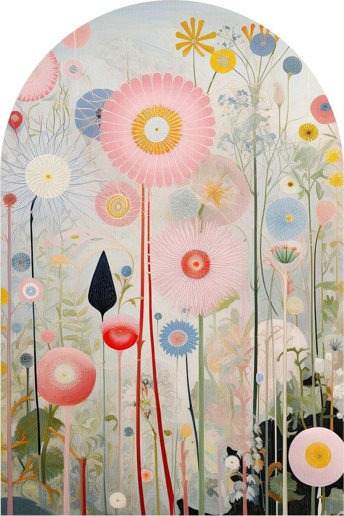 DEQORI Fototapete Rundbogen 120x180 cm 'Wiese der Wunder' Wand Tapete Leinwand Sticker