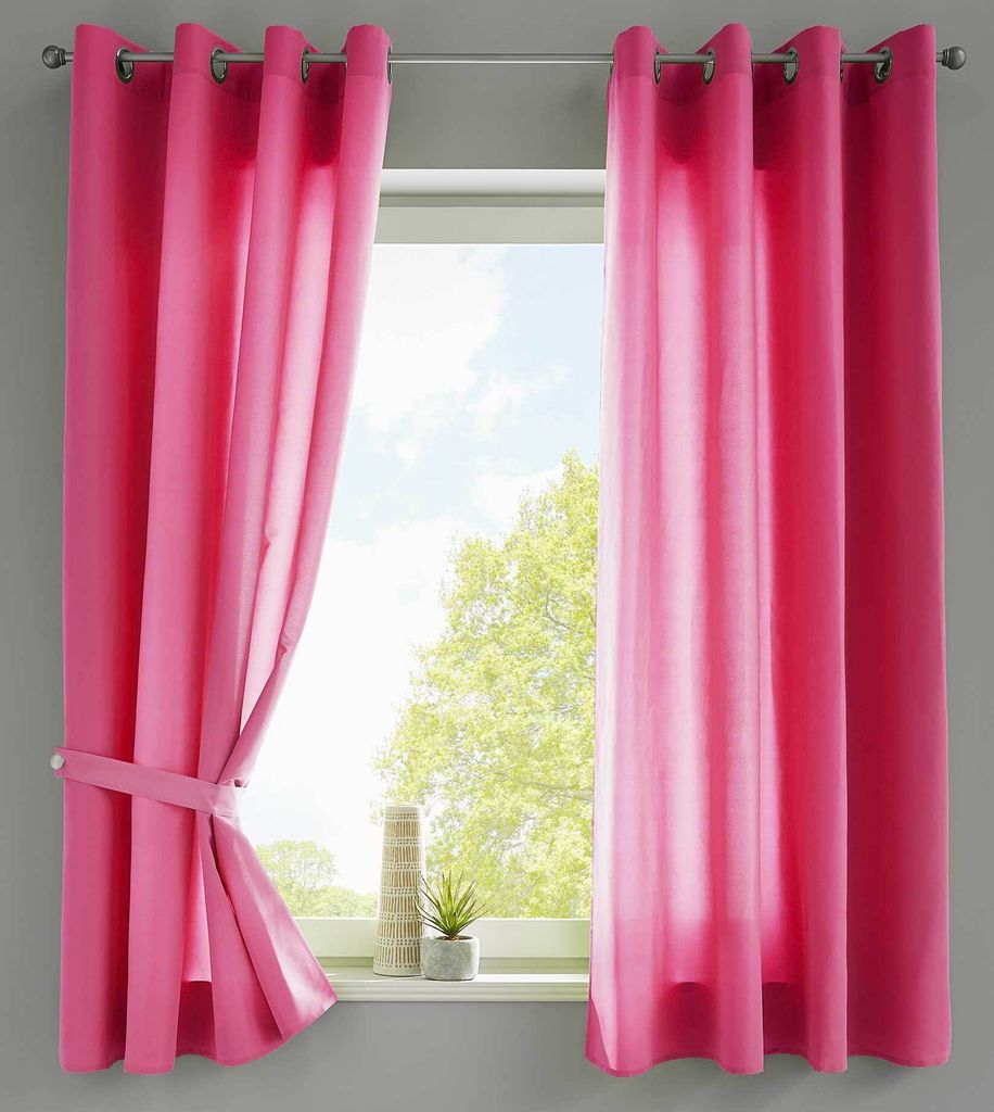 2er Set Vorhänge Schal Ösen »Berlin« HxB 145x140 cm Pink Blickdicht Microsatin Lichtdurchlässig Uni Matt, 20405N2