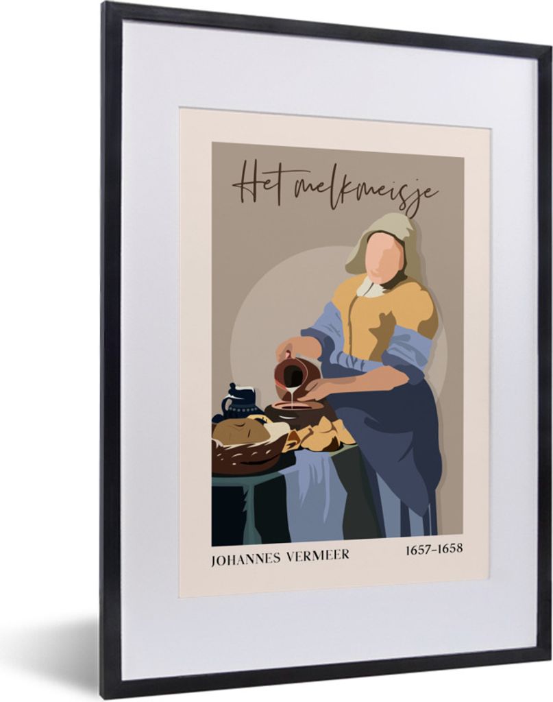 MuchoWow Gerahmtes Poster Alte Meister - Milchmädchen - Braun - Vintage 30x40 cm - Poster mit Schwarzem Bilderrahmen Wandposter Rahmen Foto Bild...