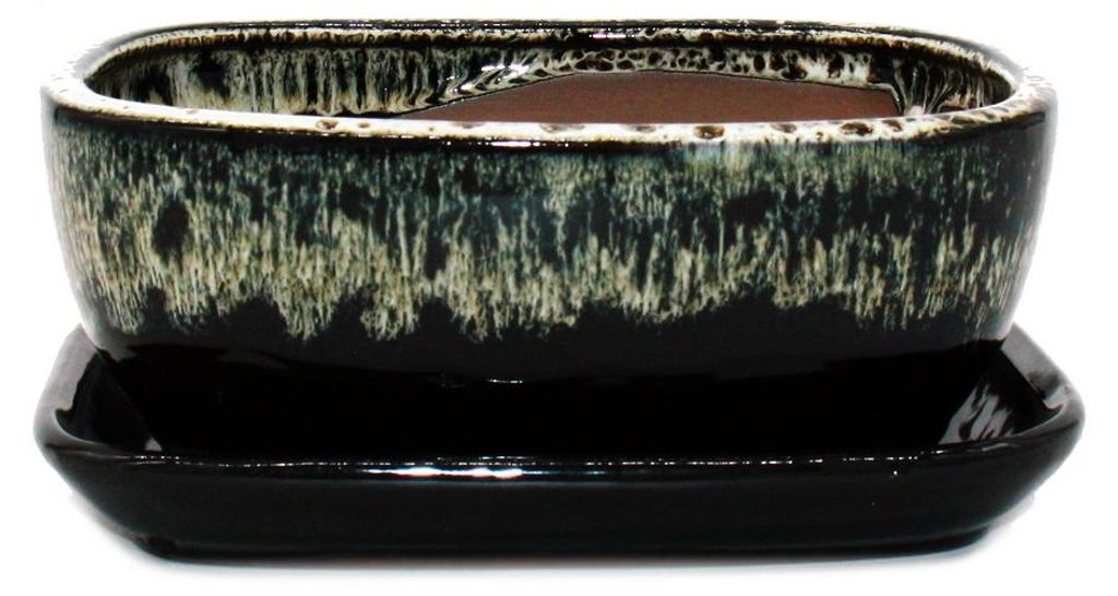 vaso per bonsai con sottovaso, misura 3 - bianco e nero - Immagine del prodotto 