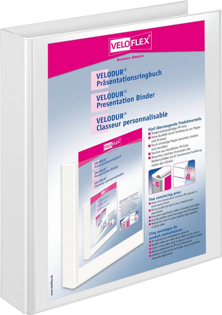 VELOFLEX VELODUR Präsentationsringbücher 2-Ringe weiß 4,0 cm DIN A4, 10 St.
