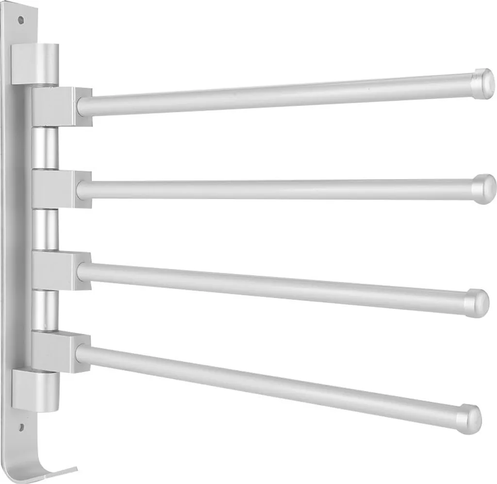 Porte-serviettes pivotant 4 tiges en aluminium noir pour salle de bain