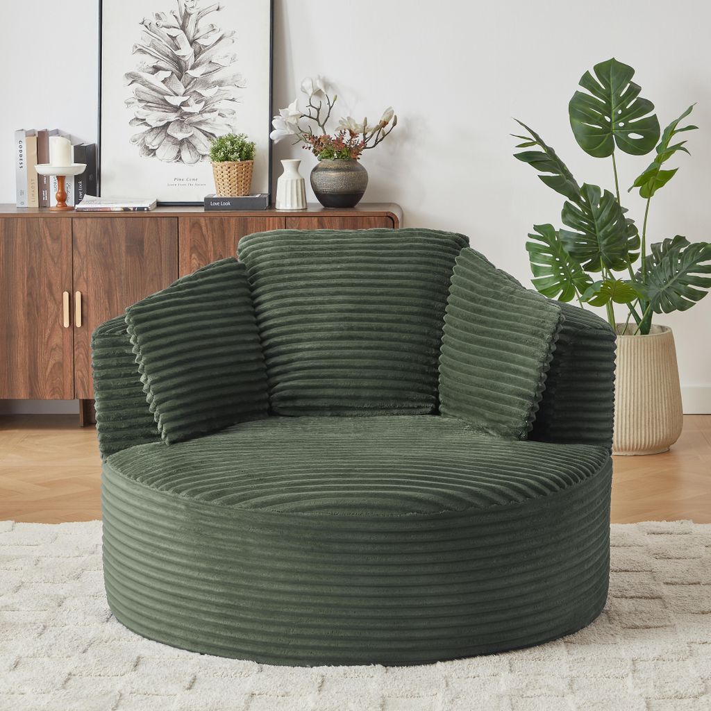okwish Ein-Sitzer-Sofa Relaxsessel mit gepolsterter Rückenlehne, Loungesofa tiefes Sitzdesign, runder Cord-Sessel in Grün