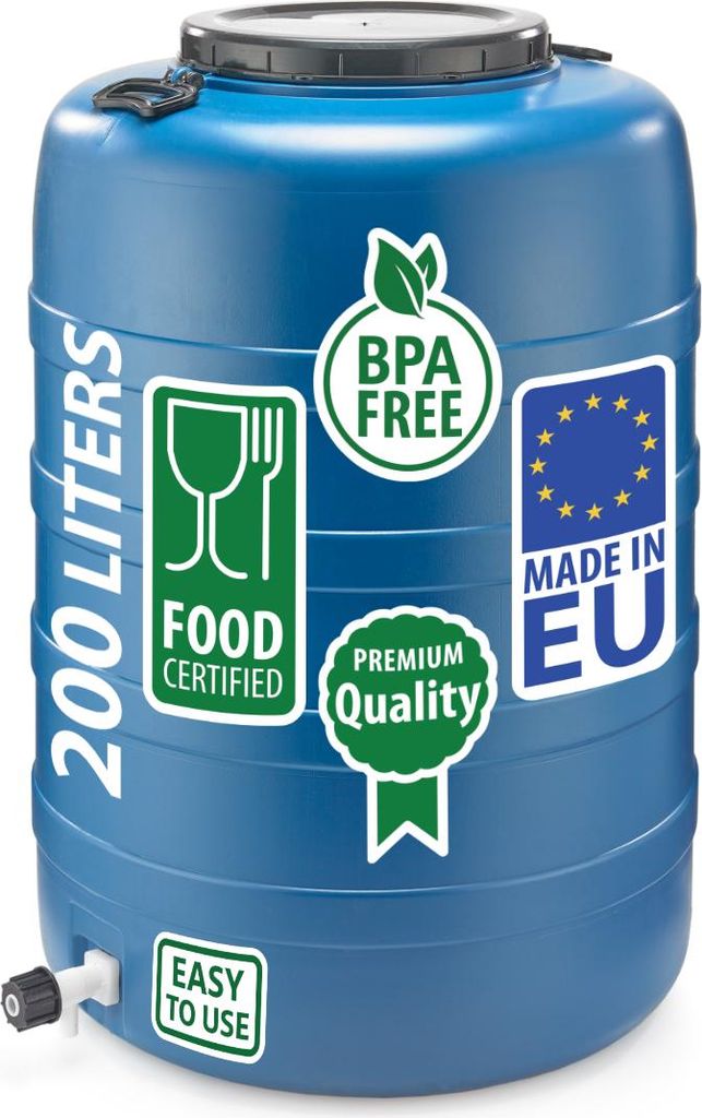 Weithalsfass Fasssilage Gepäcktonne Gärfass Gärbehälter Futtertonne 200 Liter mit Deckel Griffen und Hahn blau
