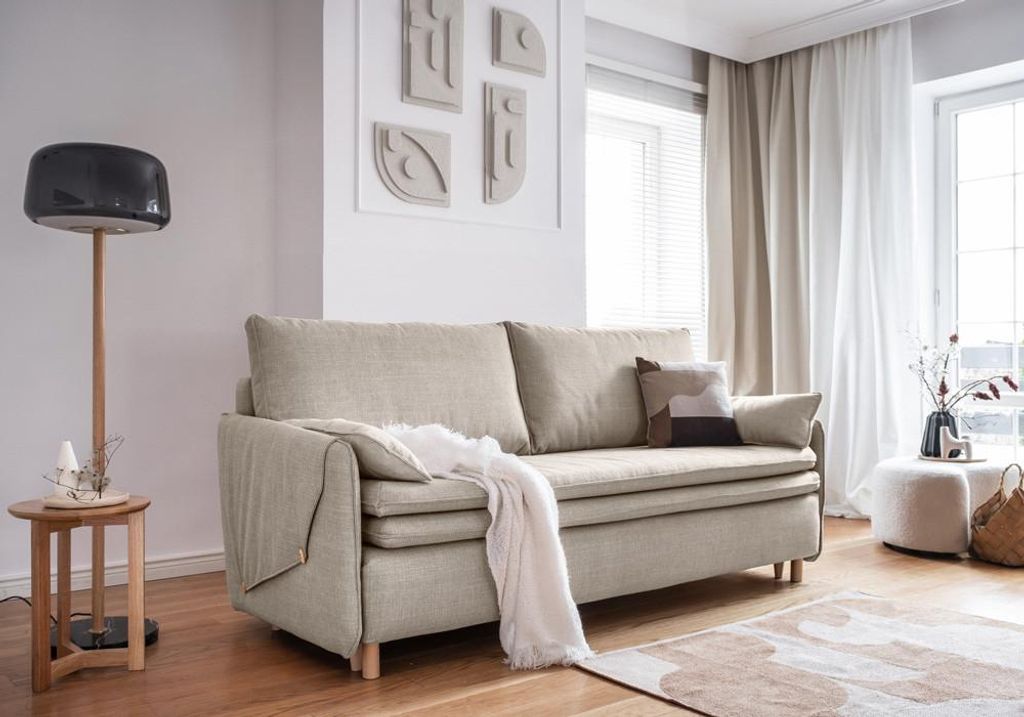 MIUFORM Simon - Sofa mit Bettfunktion - 207x90cm - Beige - 3-Sitzer Schlafsofa