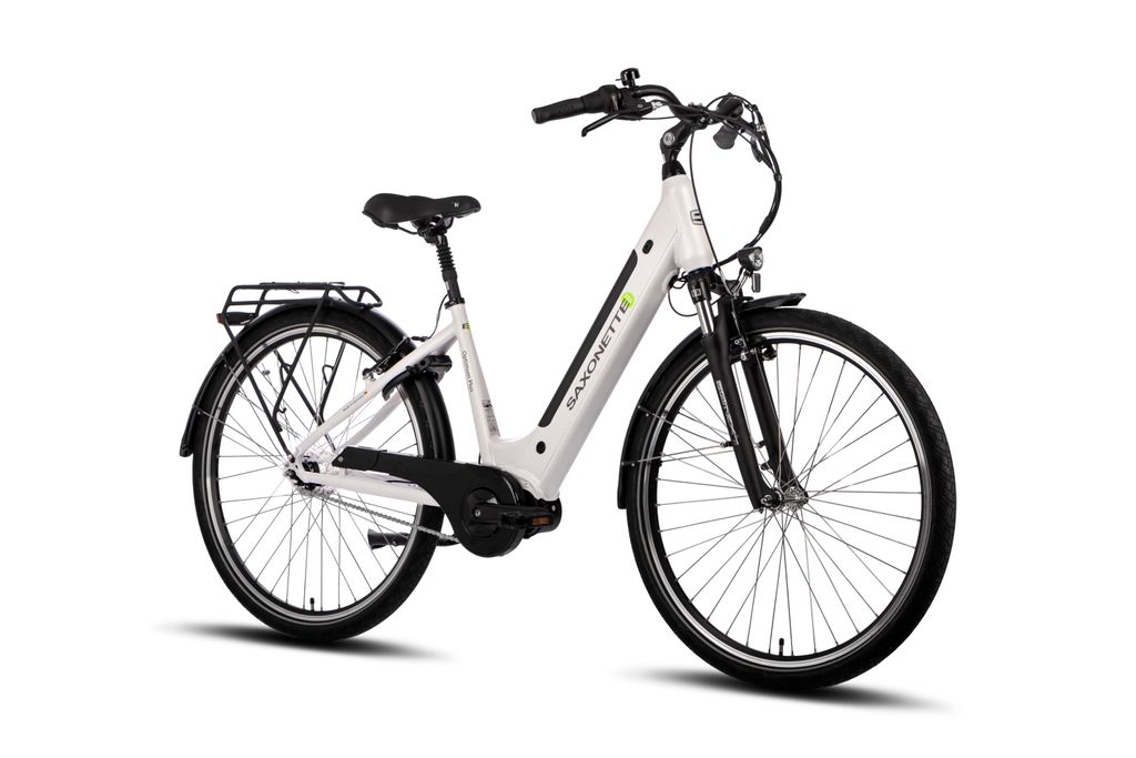 SAXONETTE Optimum Plus, Mittelmotor ebike , 418 Wh Akku, (mit integr. Rahmenschloss), E-Bike,Elektrofahrrad (Ramenhöhe 50 , Weiss)
