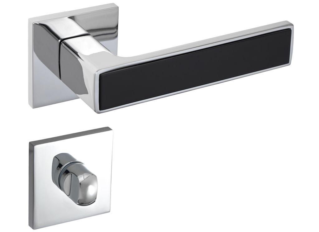 Gavroche Türgriffe Set WC/Bad Türklinken für Innentüren in Silber Chrom und Schwarz Drückergarnitur für Zimmertür mit eckiger Rosettengarnit...