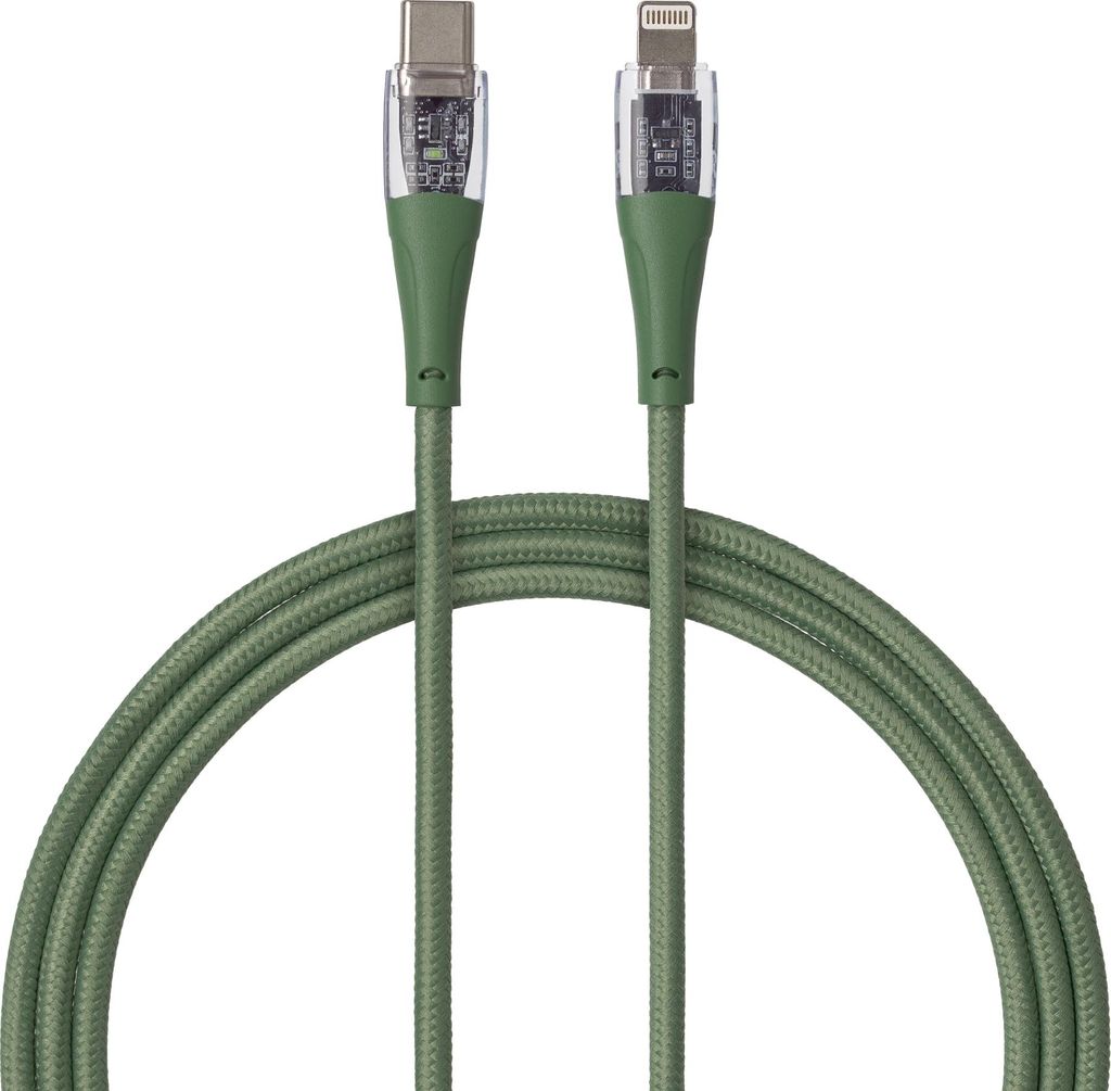 QUALO Transparentes Nylonkabel USB-C – Lightning 1,5 m 2,4A Produktbild 